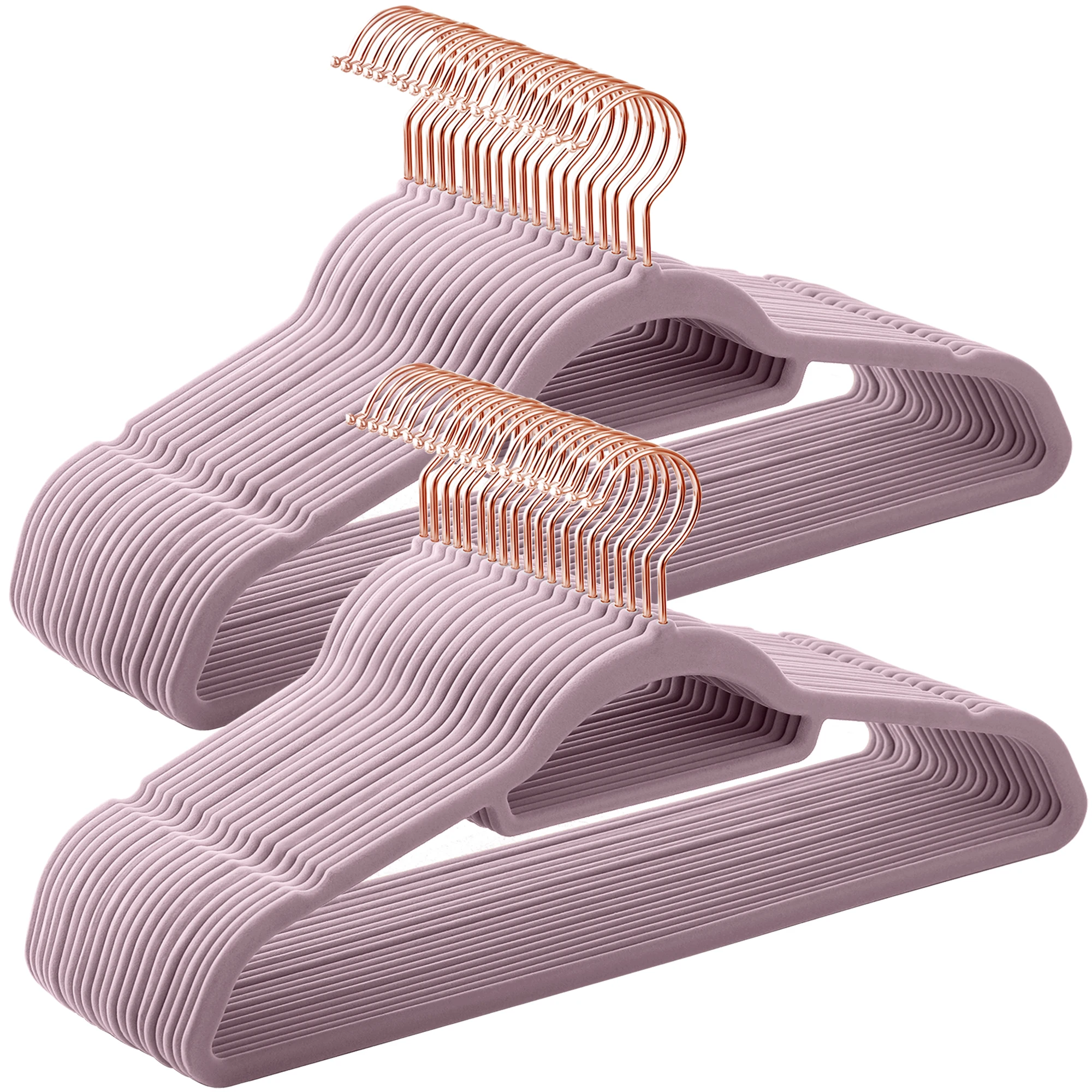 

SONGMICS Velvet Hangers, Set of 50 Clothes Hanger with Rose Gold Swivel Hook, Non-Slip, and Space-Saving, 0.2-Inch Thick