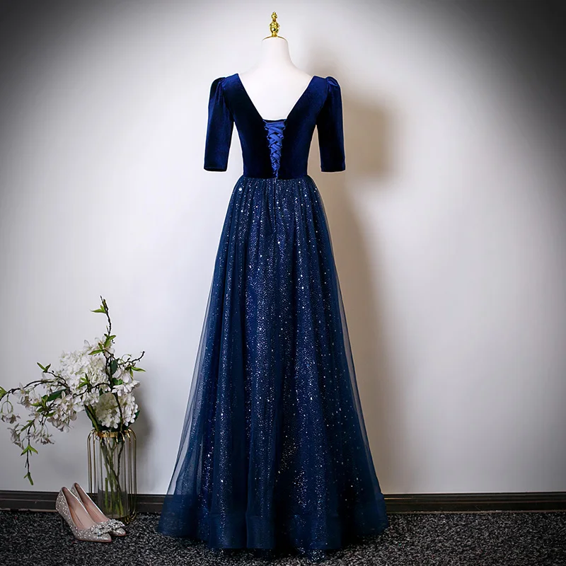 NOVEDAD DE VERANO 2025, vestido de noche Sexy de encaje con lentejuelas, vestido de noche de media manga y cintura alta, vestidos de fiesta de noche personalizados para mujer