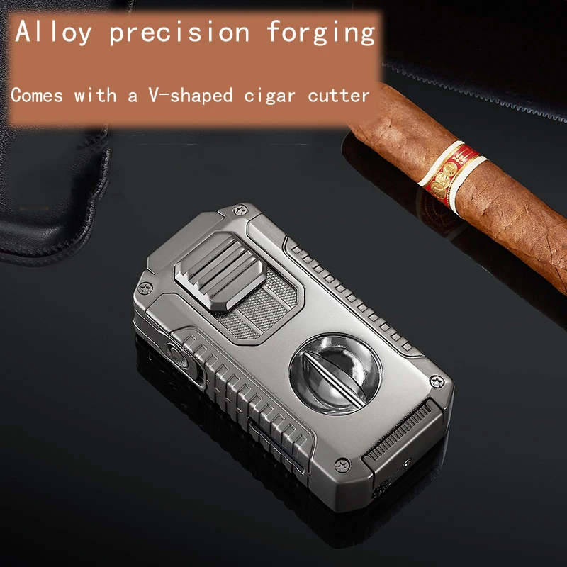 يأتي مع ماكينة قص السيجار على شكل حرف V، محمولة ومتعددة الوظائف، ومبتكرة خمسة في واحد وثلاثة ولاعة أمامية مستقيمة