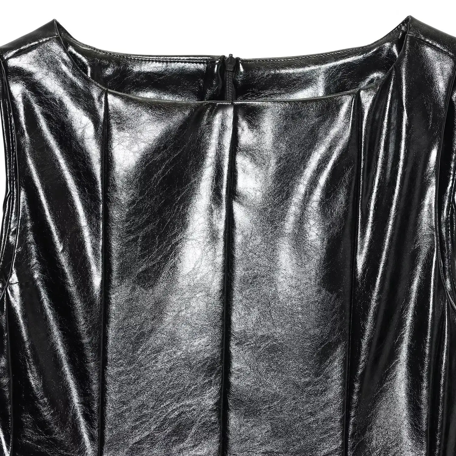 أزياء نسائية لعام 2025 على الطراز الأوروبي والأمريكي للخريف تأثير جلدي تقليد جديد مع حزام سترة خلفية بسحاب علوي Mujer