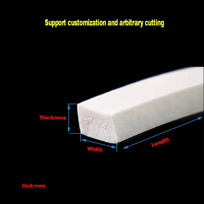 Square White Silicone Sponge Strip 1-10mm Long For Windows Doors Gasket Trim
