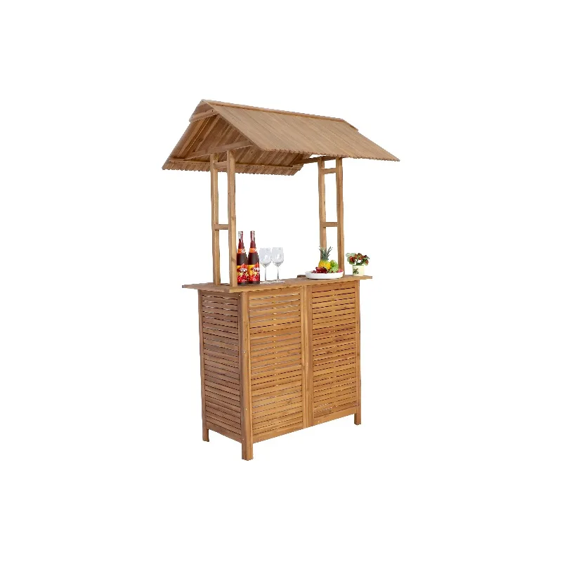 The outdoor resort restaurant and lounge area offers elegant natural wood furniture solutions
