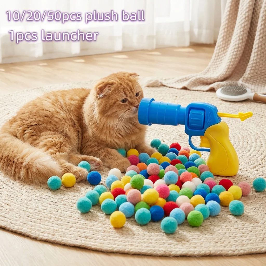 Interactive Rebound Launcher Pet Cat Toy Set for Cats And Dogs 10/20/50PCS Durable Design Easy to Use Random Color
