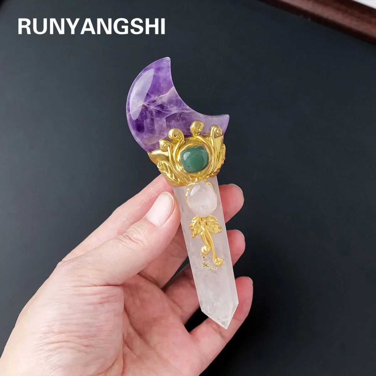 1PC Mini Size Natural Crystal moon Star Point Magic Scepter Healing Stones Craft Fairy Wand Party Halloween Decor Party Gift