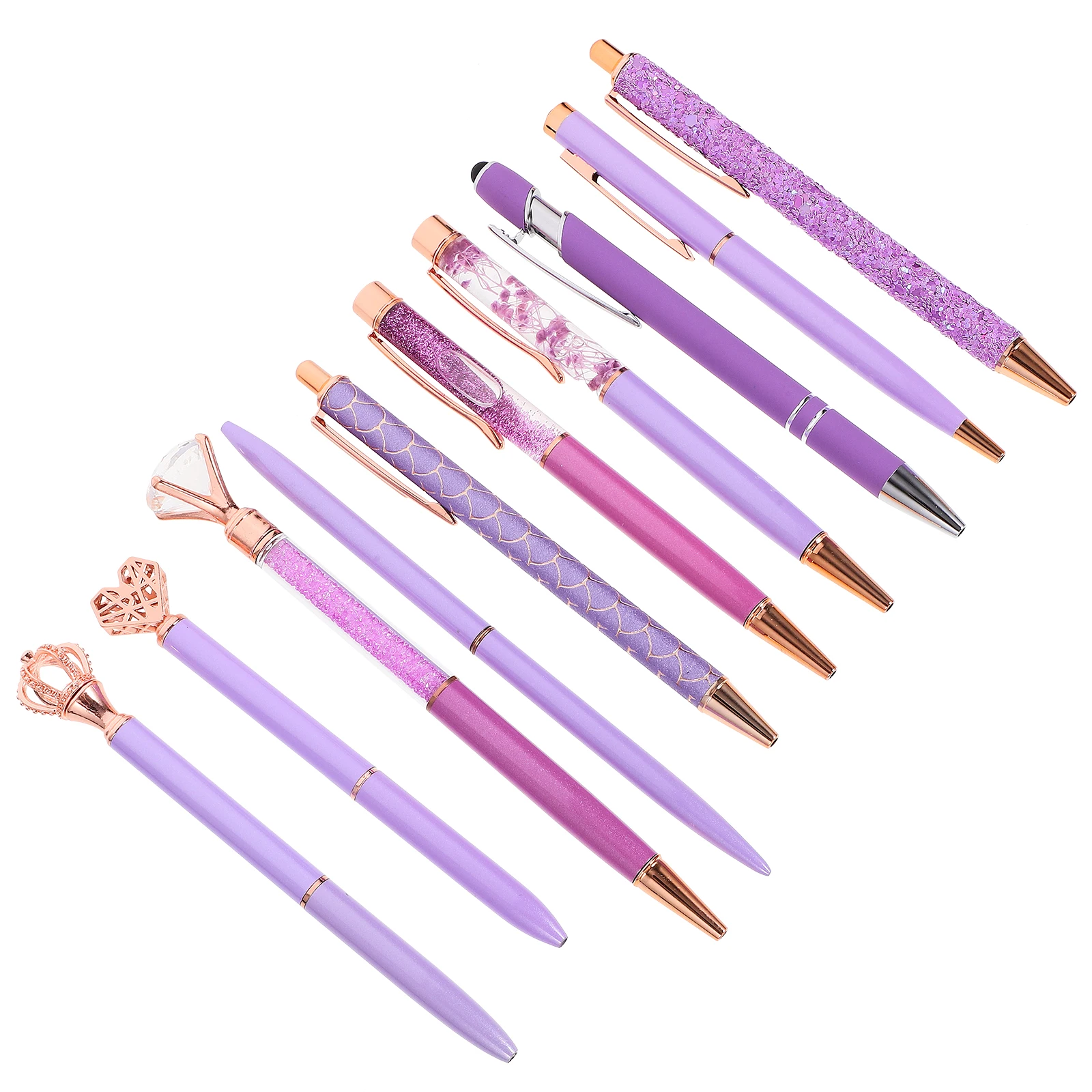

10 Pcs Purple Rhinestone Ballpoint Pen Ball-point Pens for School Students Smooth Writing Office Supplies