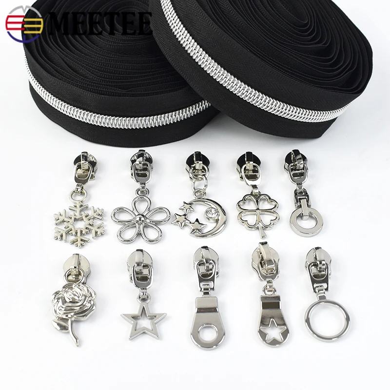 

10Pcs 5# Silver Zipper Sliders for Nylon Zippers Bag Pocket Zips Puller Garment Decor Zip Head Repair Kit DIY Sewing Accessories