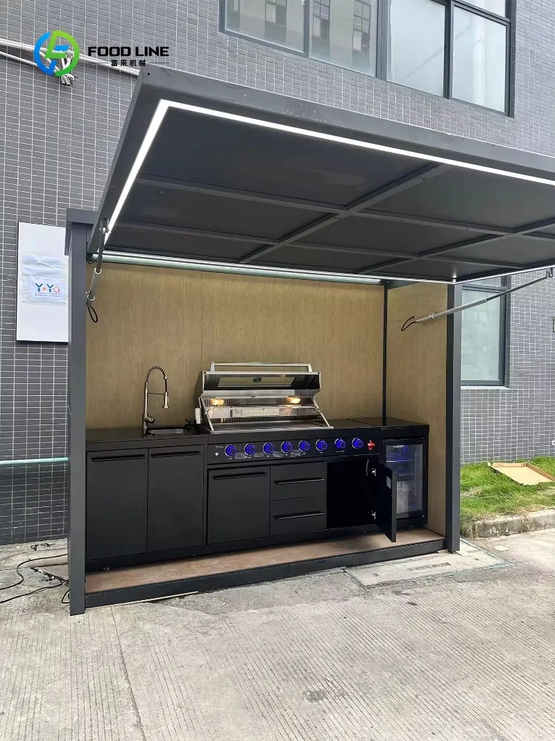 Customized Weather Resistant Folding Stainless Outdoor Kitchen Table with Paper Towel & Spice Rack for Picnic BBQ Catering Event
