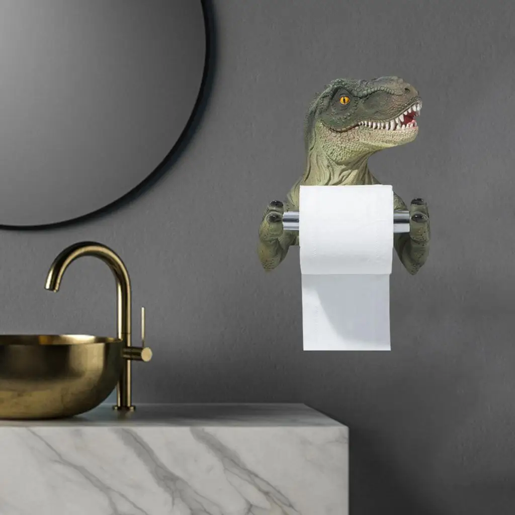 

Decorative Dinosaur Holder Organizer Shelf Punch- Mounted Toilet Roll Holder