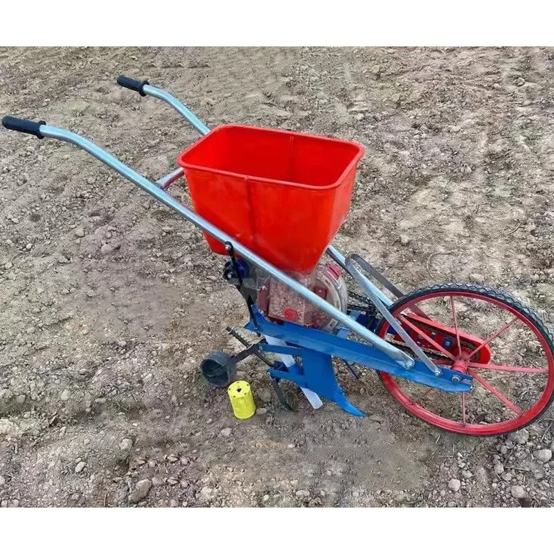Hand Push Multi-Functional Double Bin Driving Shaft Point Precision Seeder Fertilizer Applicator Cheap Sale