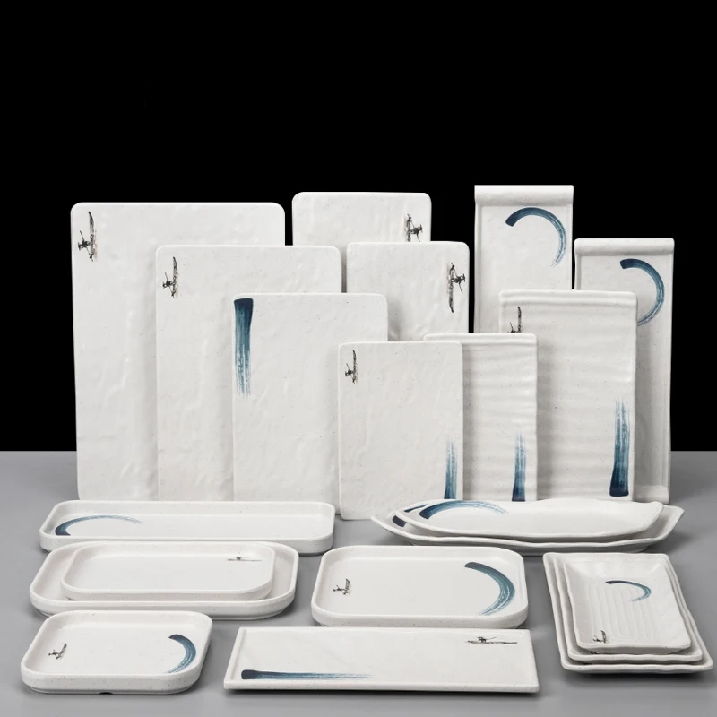 Melamine Sushi Tray, Sashimi Plate, Rectangular Roast Plate, Dinnerware Set, Food Display, Restaurant Tableware Supplier