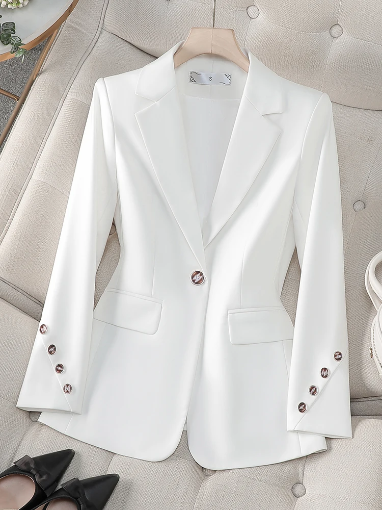 office Ladies Formal Blazer Women Long Sleeve Black White Wine Solid Female Business Work Wear Slim Jacket Autumn Winter