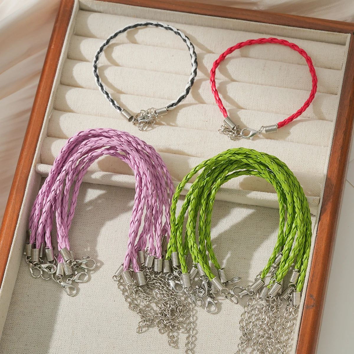 

10pcs PU Leather Cord With Lobster Clasps Adjustable Chains Braided Rope for DIY Bracelets Jewelry Making Supplies Accessories