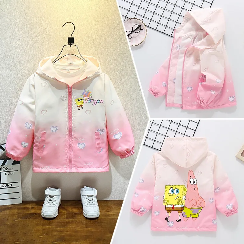 SpongeBob SquarePants Giacca per bambini Patrick Star Impermeabile Vento Ombre Vestiti Baby Vogue Cappotto casual Ragazza Top Compleanno Regalo di Natale