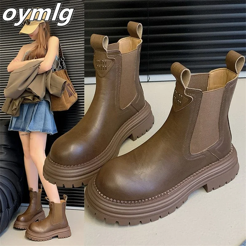 Retro Chelsea women's boots 2024 new chimney boots thick heel thick sole simple and fashionable short boots