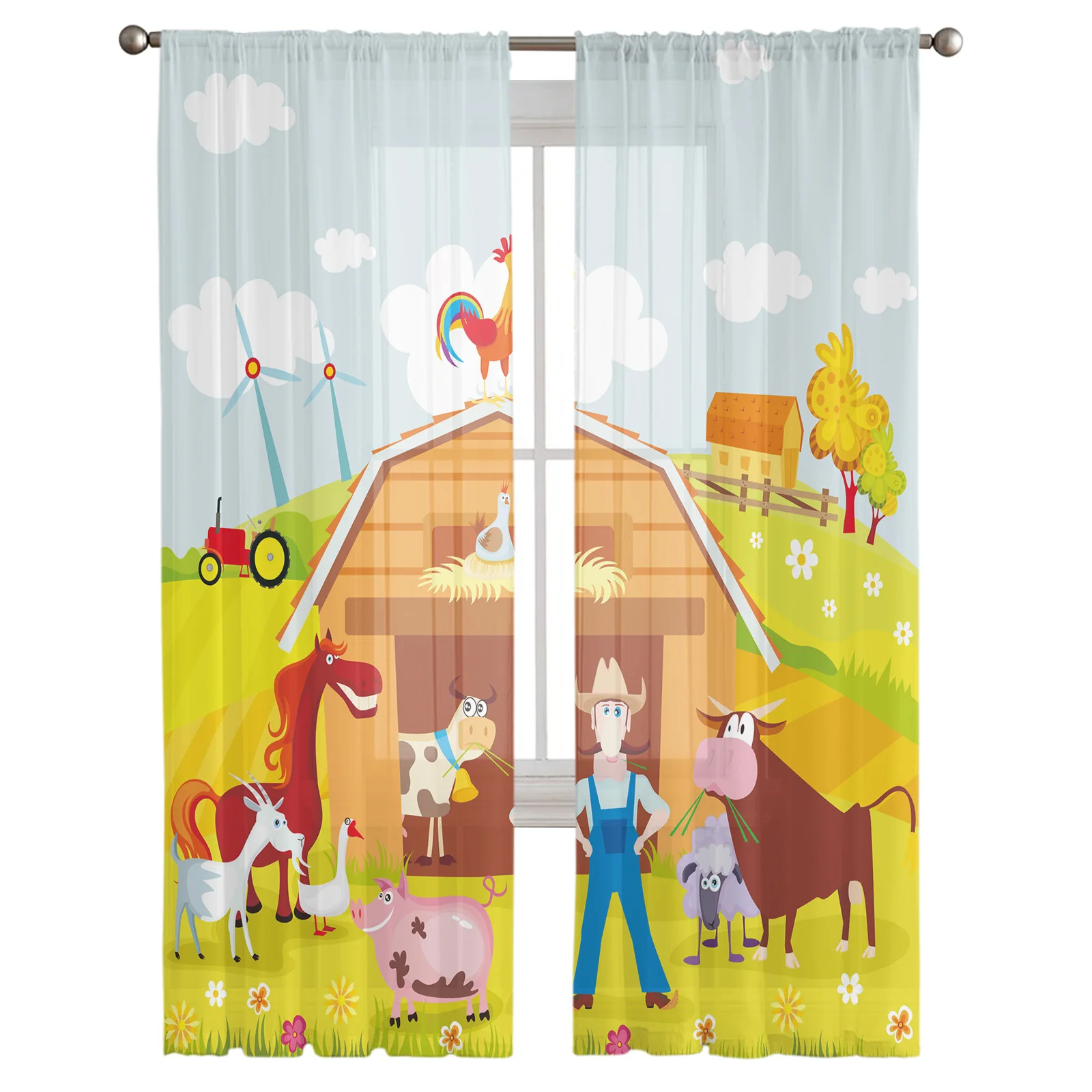 

Cartoon Children's Farm Windmill Cow Sheer Tulle Window Curtains for Living Room Bedroom Kitchen Veiling Curtain Home Decoration