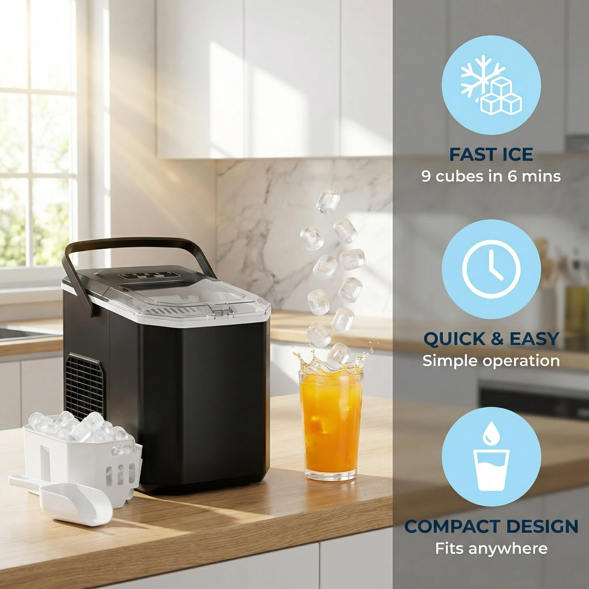ハンドル付き卓上製氷機、24時間で26ポンド、6分で9個の氷 - Ice Pick Pick のレビューと価格