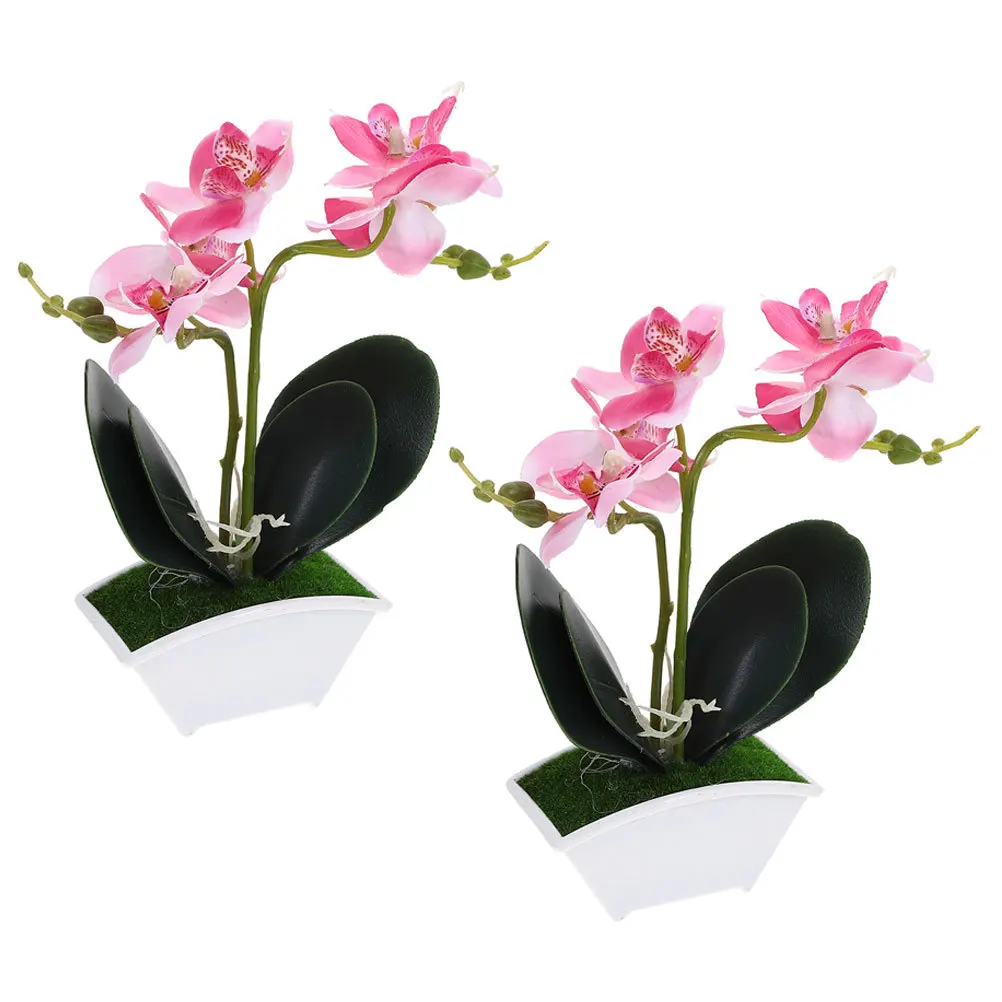 

2Pcs Artificial Potted Flower Phalaenopsis Lifelike Silk Faux Plant Home Decor Wedding Photography Props Easy Assemble