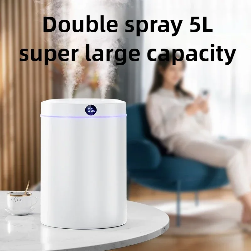 

Увлажнитель воздуха с двойным распылением, 5 л, большой емкости, USB, настольный, для дома, бесшумный, для спальни, офиса, с ночником, цифровым дисплеем