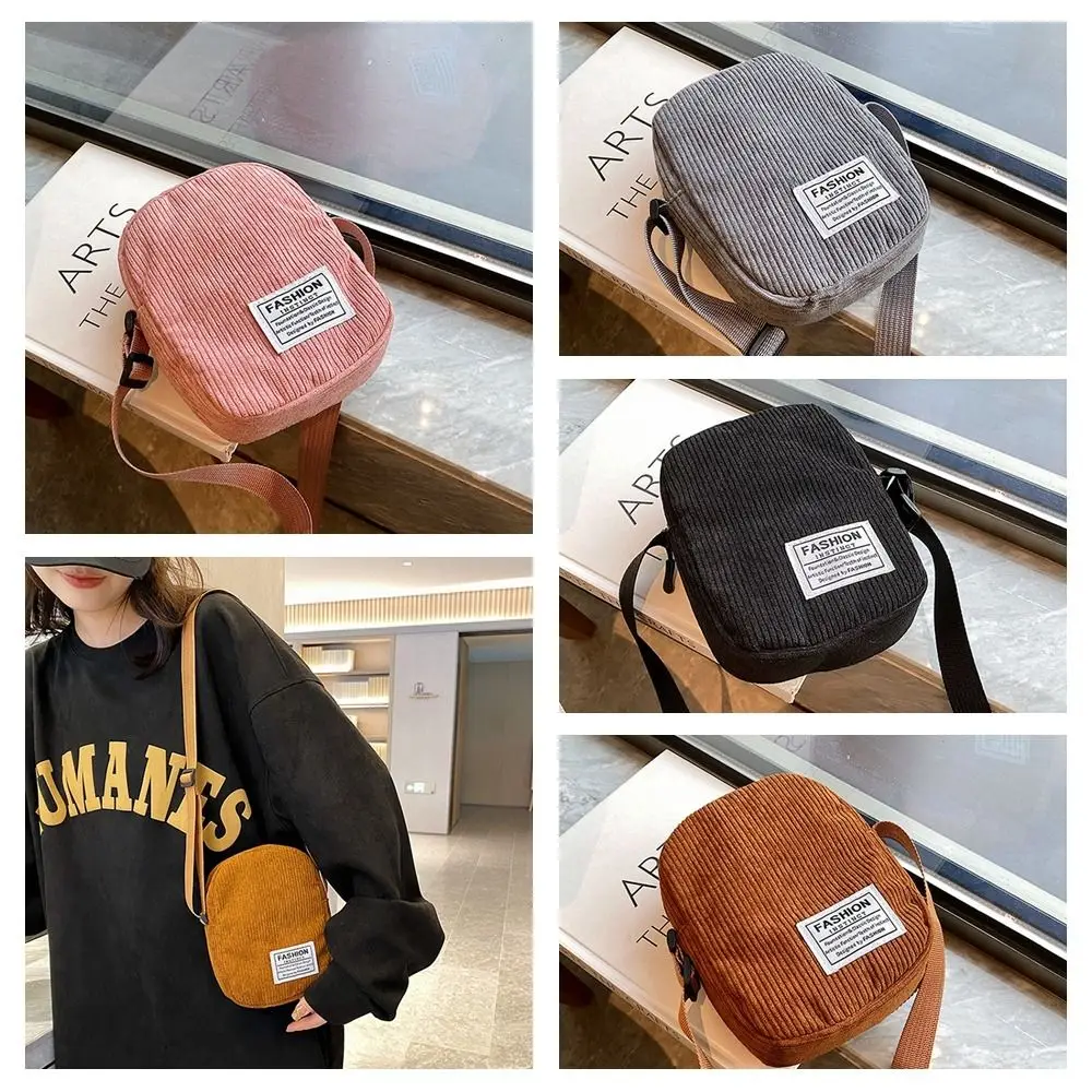 Korean Style Corduroy Crossbody Bag Phone Bags Handbag Letter Shoulder Bags Shopping Purse Cotton Cloth Small Messenger Bag