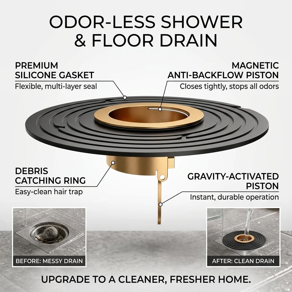 Universal Toilet Floor Drain Core Anti-Backflow Odor Device with Insect Proof Sealing Cover Sewer Anti-Odor And Insect Barrier