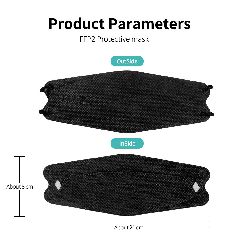 Mascarillas FFP2 desechables, máscaras faciales KN95, KF94, de pescado negro, Corea, aprobadas por la CE, 10-200 Uds.