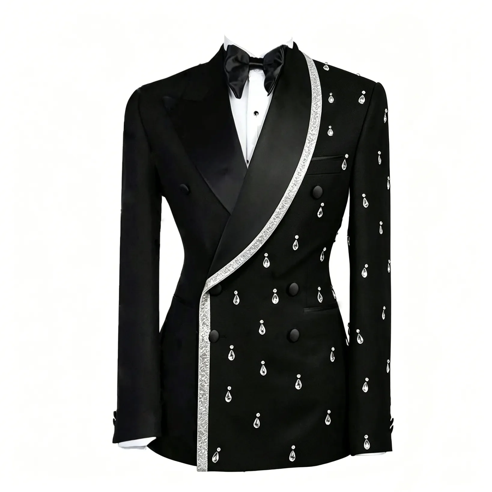 Design Wedding Tuxedoes Crystal Shawl Lapel Plus Size Men Suit Fashion 2 Piece Set Jacket Pants Evening Blazers Customized