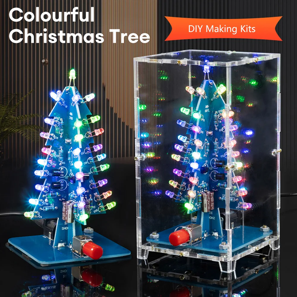 LED Multicolored Christmas Tree DIY Kit, LED Flashing Christmas Tree Circuit Kit, Fun Electronics Soldering Practice Kit