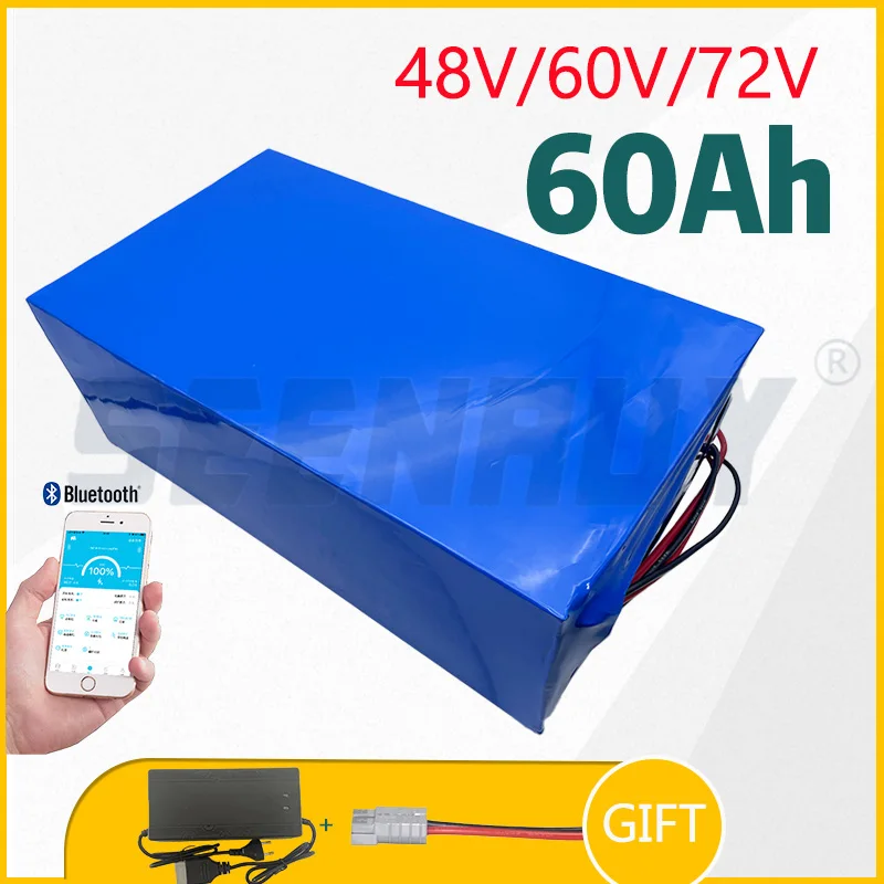 72V 60Ah Lithium Battery 48V 60V LiFePo4 Battery for 3500W 4000W 5000W Motor Electric Motorcycle Bluetooth