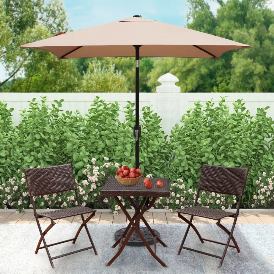 

6.5FT Square Outdoor Patio Umbrella for Garden Deck Backyard Pool, Tan Polyester Fabric, Heavy-Duty Steel Frame, Push Button Ti