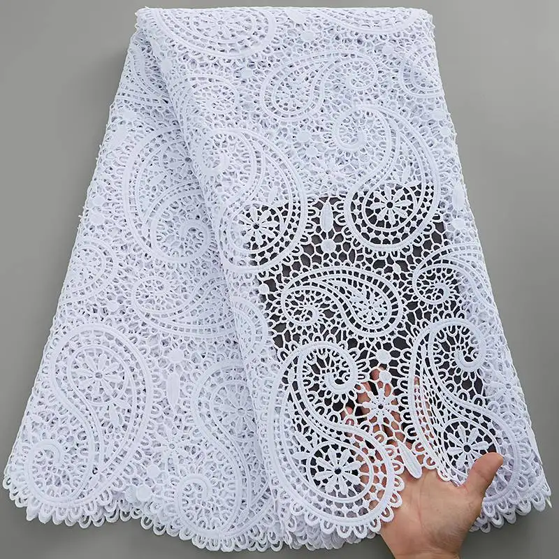 2024 White High Quality Net Lace French Embroidery Guipure Cord Lace Fabric African Lace Fabric For Nigerian Wedding Party S3039