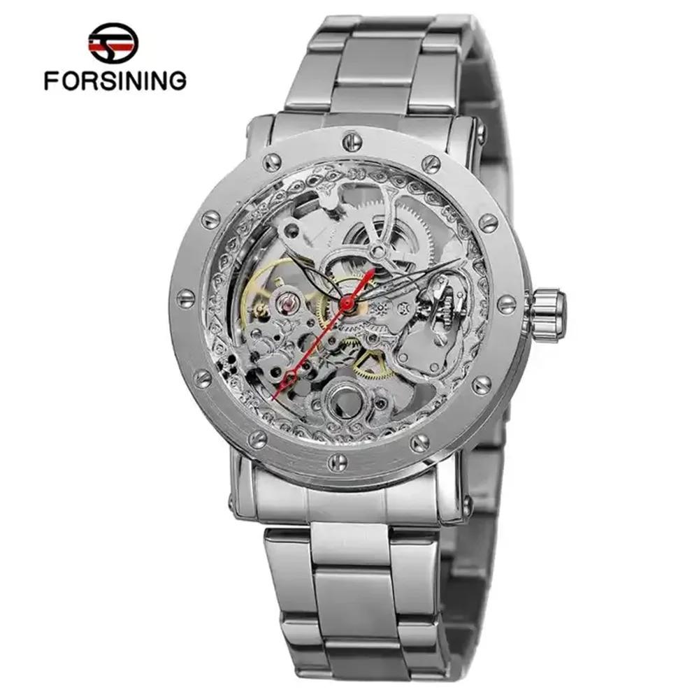 Forsining 205G Silver Men Watches Automatic Mechanical Wristwatch Skeleton Design Waterproof Male Watch Reloj Hombre Limited