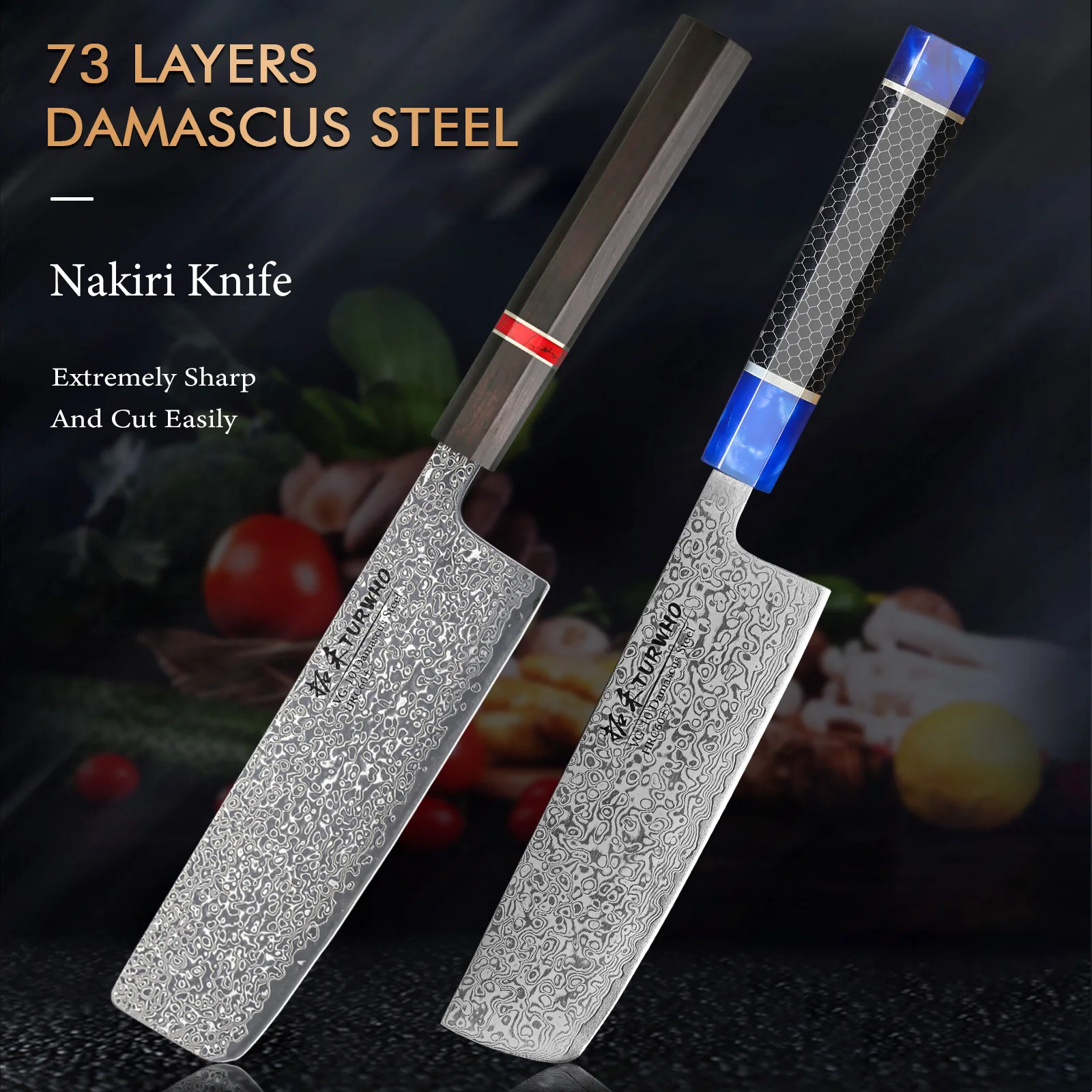 

TURWHO 6.5" Nakiri Knife 73 Layers Damascus Steel Chef Cleaver Knife Japanese Hand Forged Restaurant Comfotable Sharp Cutter