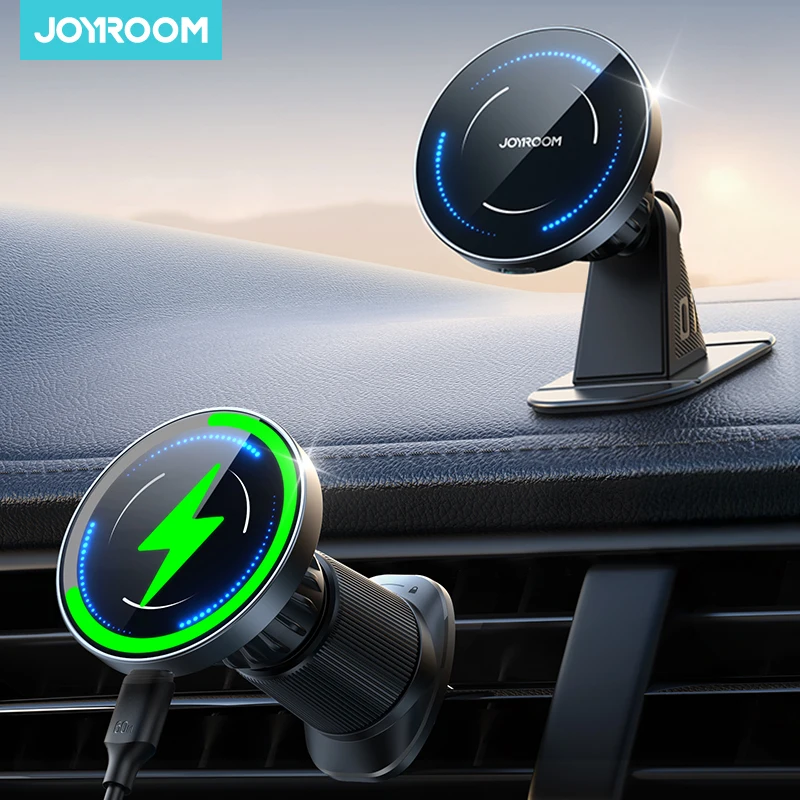 

Joyroom 15W Wireless Charging Car Phone Holder Magnetic Car Mount 360° Adjustment One-Handed Operation For Dashboard/Air Vent