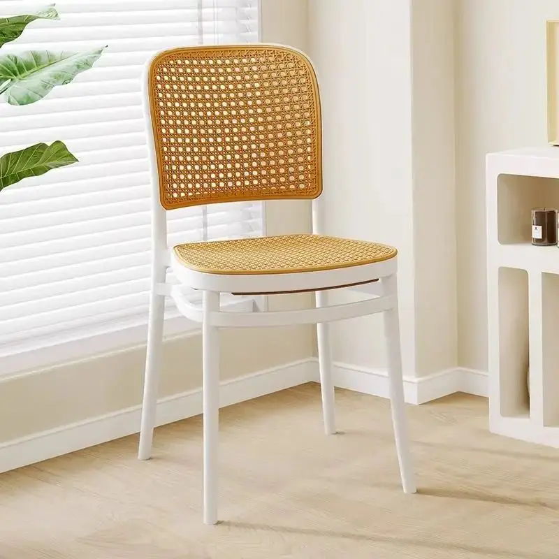 Nordic plastic rattan chair stacked back chair commercial outdoor home Internet celebrity dining chair leisure table and