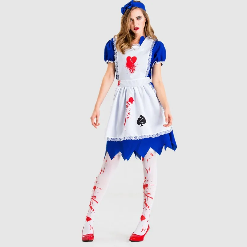 

Halloween Day of the Dead Horror Zombie Mad Alice Maid Costume Carnival Party Scary Bloody Nurse Cosplay Dress