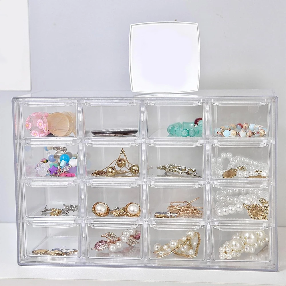 Transparent Jewelry Storage Boxes Organizer Necklace Ring Stackable Organizer Jewelry Accessory Makeup Storage Box Display Case