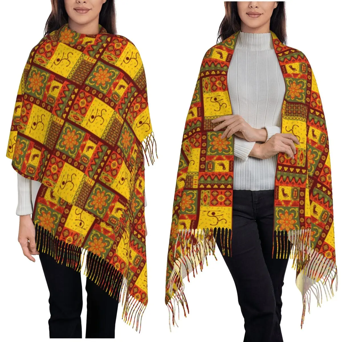 Original Tribal Prints Scarf Tassel Scarves Women Soft Warm Shawls and Wraps Large Fall Winter Shawl Wrap