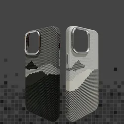 Luminous Pixels Landscape Relief MagSafe Phone Case for iPhone 14 16pro max 15 13 Pro Wireless Charging Alloy Lens Hard PC Cover