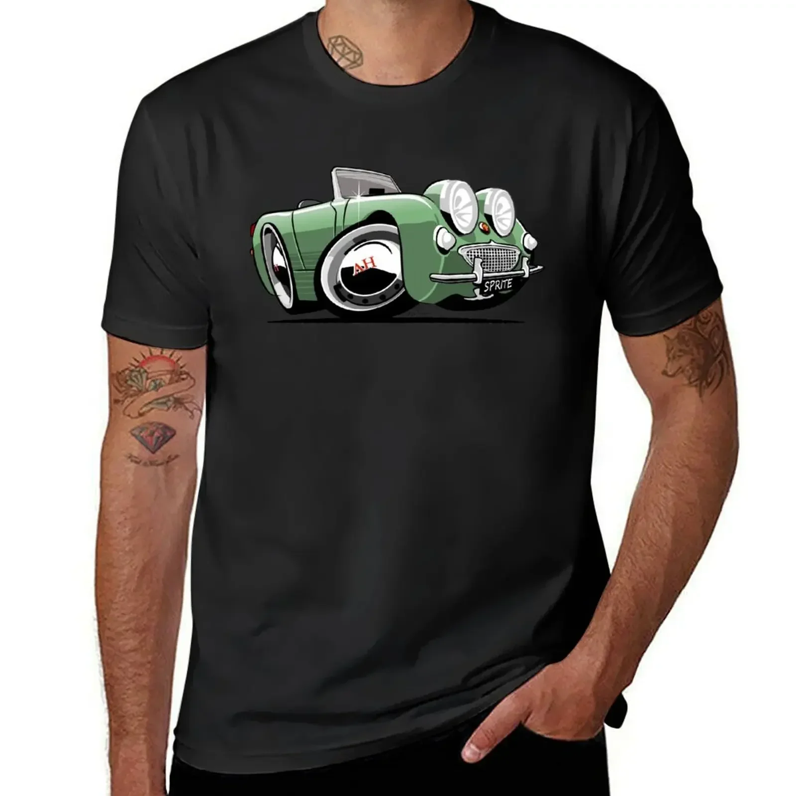 Austin Healey Sprite caricature green T-Shirt plus sizes cute tops heavyweight t shirts for men