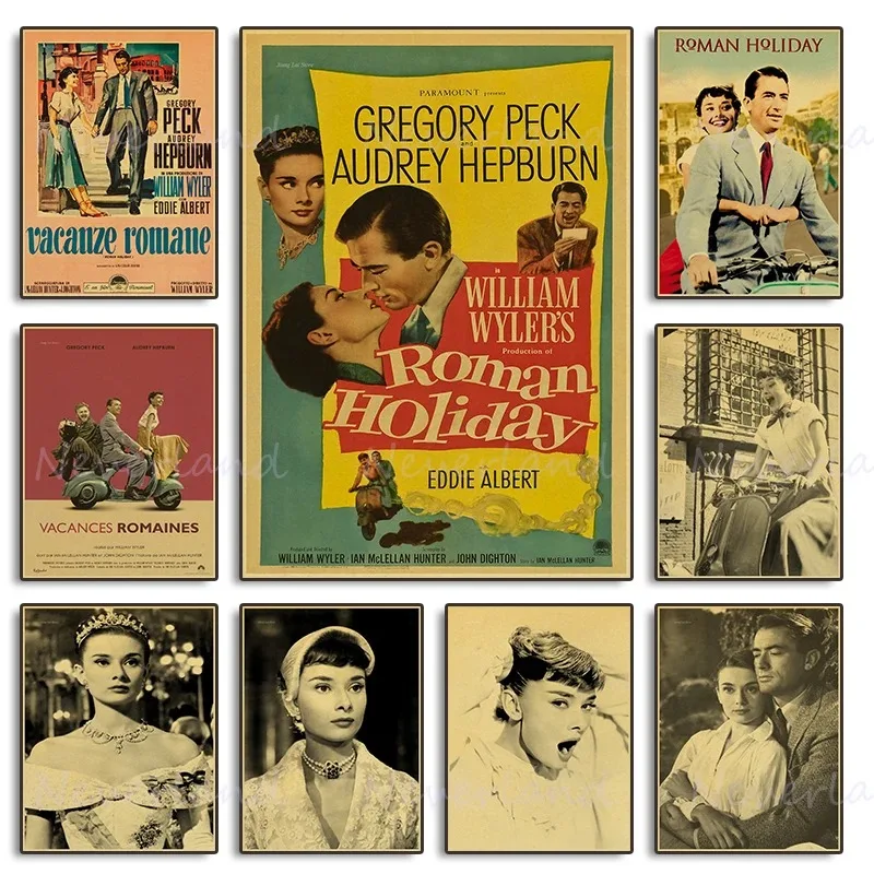 Retro Classic Romantic Love Film Roman Holiday Audrey Hepburn Posters Canvas Painting and Prints Wall Art Picture for Room Decor