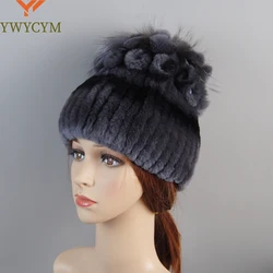2026 Lady Warm Knitted 100% Genuine Rex Rabbit Fur Hats Russia Winter Quality Real Fur Hat Natural Warm Snow Rex Rabbit Fur Caps