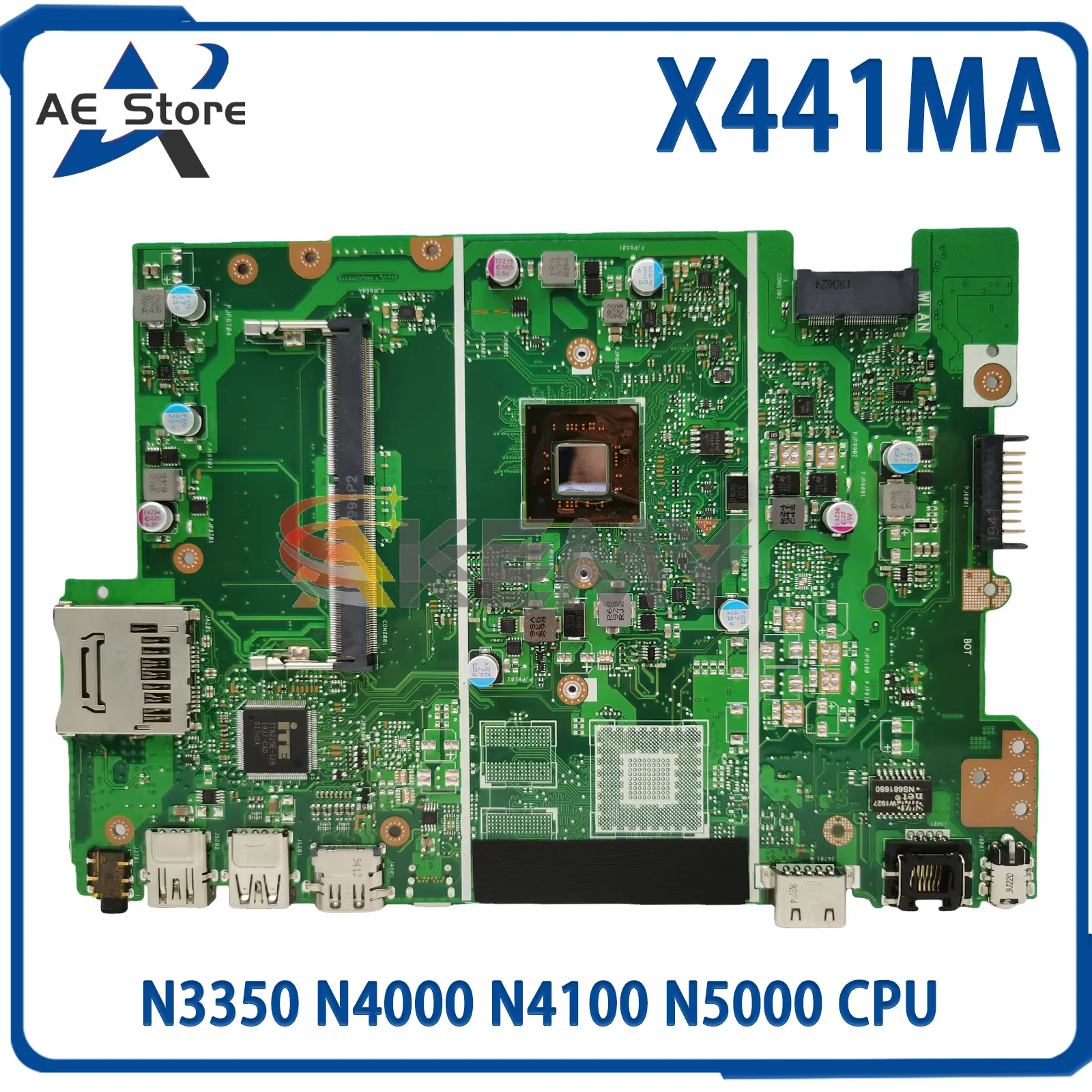 AE X441MA Laptop Motherboard For Asus X441M A441M X441MB Notebook Mainboard With N3350 N4000 N4100 N5000 CPU 100% Tested OK