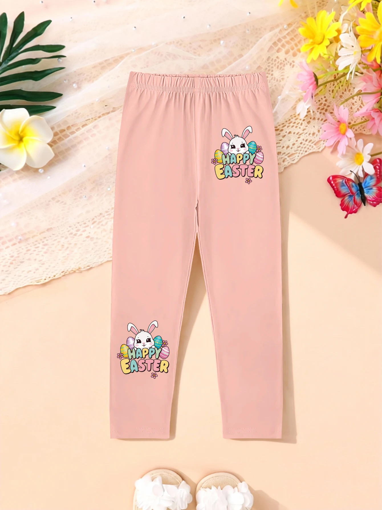 

Цельные пасхальные, мультяшный кролик, принт с пасхальным яйцом, осенние милые повседневные леггинсы для девочек