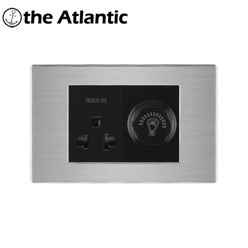 15A US Power Socket With USB Outlet Fan Speed Controller Dimmer Light Switch Stainless Steel Black 118Type standard plug