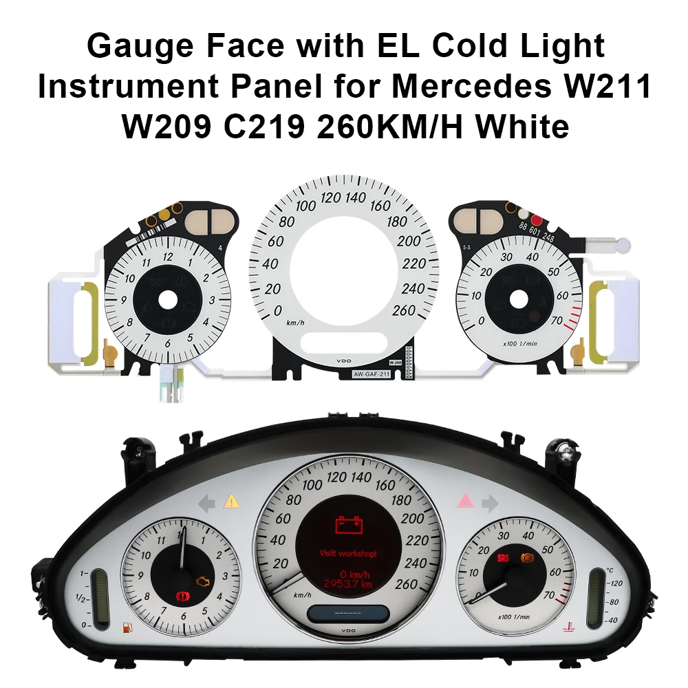 Instrumententafel mit EL-Kaltlicht für Mercedes W211 W209 C219 260KM/H Weiß – Detail 1