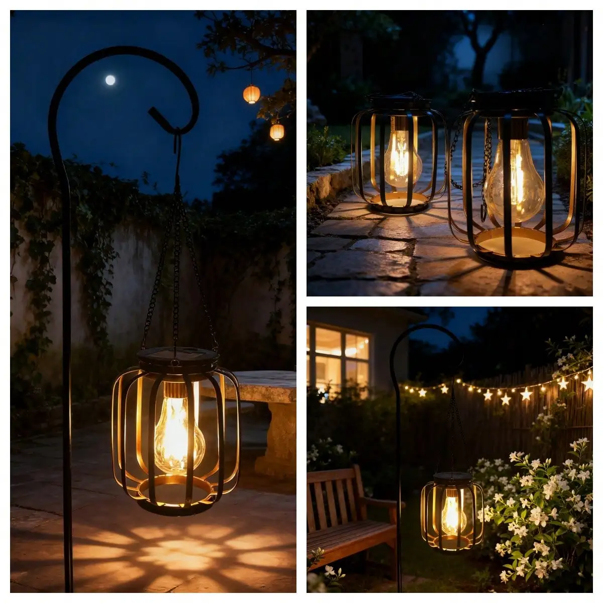 1/2pcs Outdoor Solar Hanging Lamp: Metal, Hook, Bright Warm Light for Yard/Garden/Patio/Porch