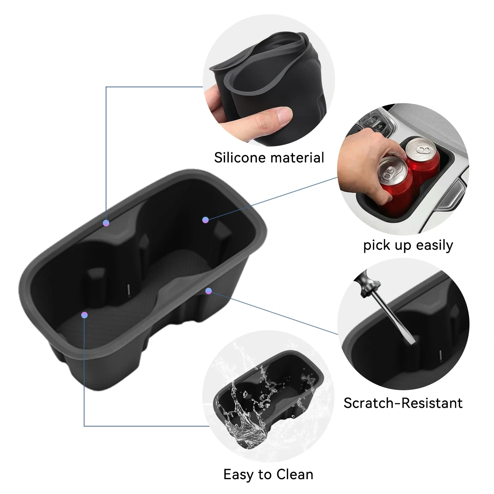 Cup Holder Storage Box Shock Absorbing Central Armrest Cup Silicone Tidying Accessories Black For Geely EX5 EM i 2025 2026