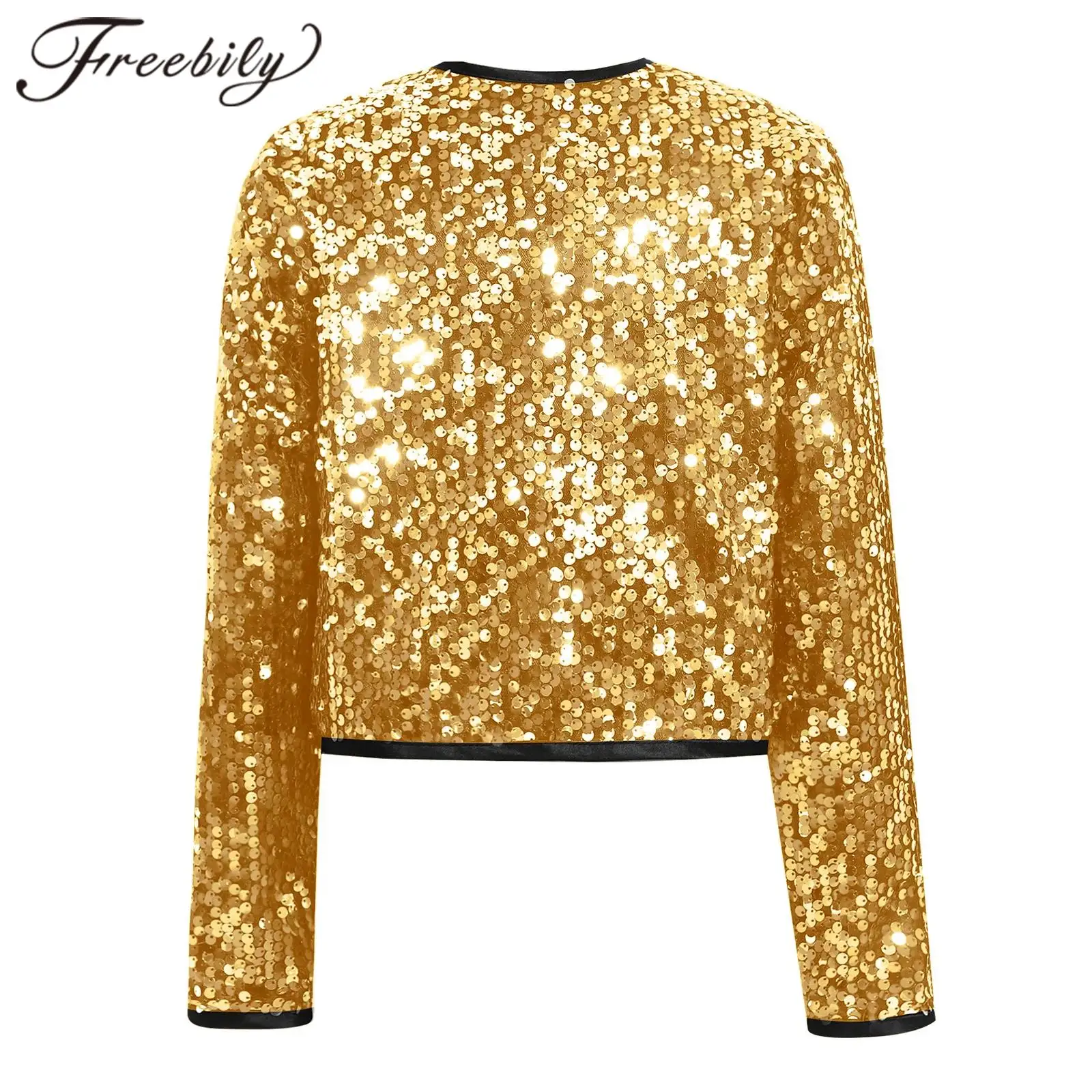 

Kids Girls Sequin Jackets Outwear Jazz Street Hip Hop Dance Performance Costumes Children Crop Coats Birthday Party Outerwear