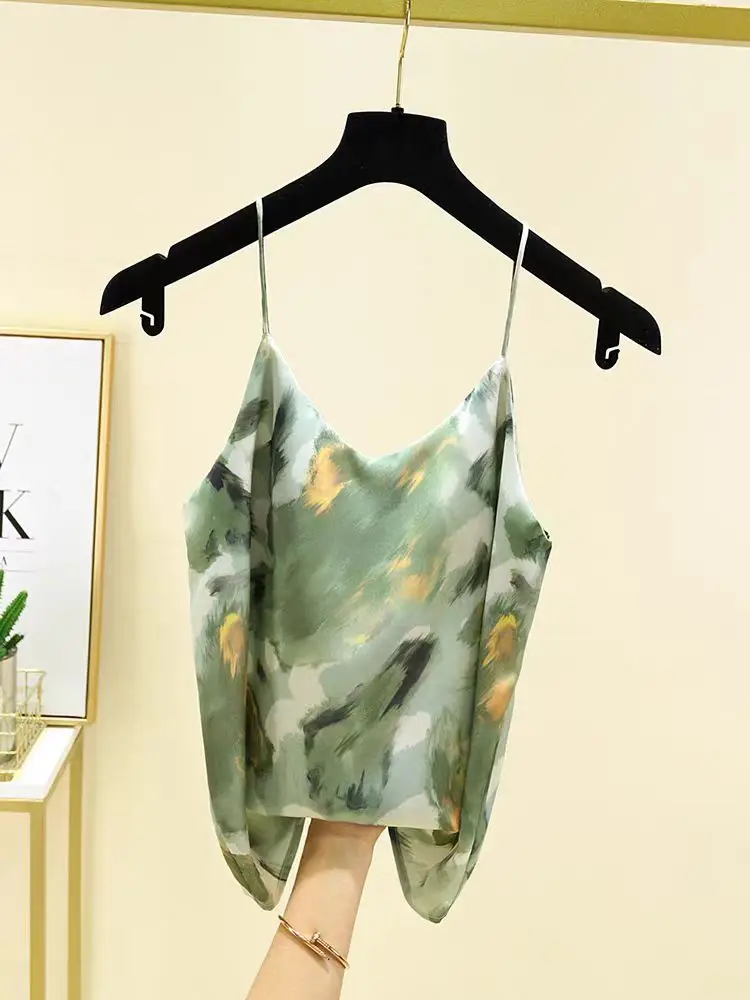 

2024 Summer New Colorful Halter Vest Women Loose Silk Satin Soft Tank Top Camisole Feminine High Quality