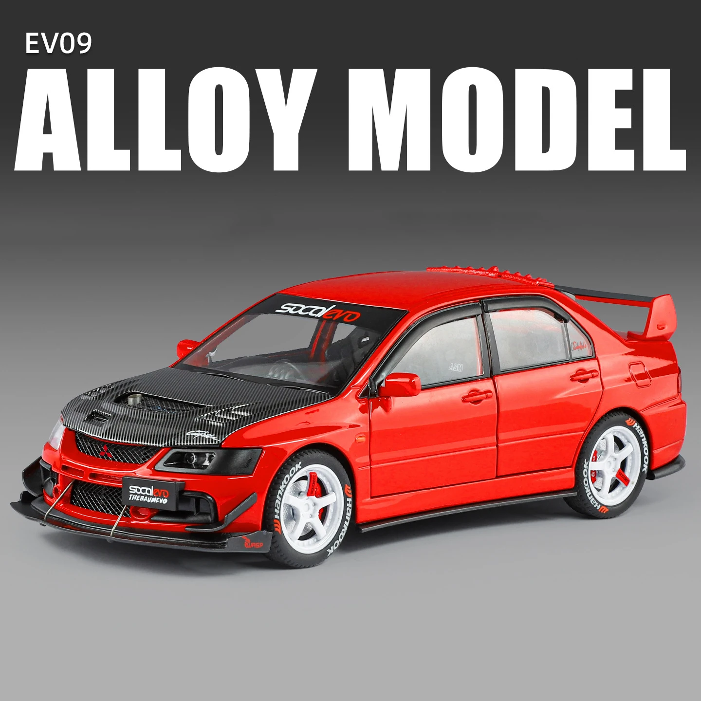 Mitsubishis Lancer Evolution EV09 – modèle de voiture de sport en alliage, jouet en métal, véhicule de course modifié, modèle sonore et lumineux, cadeau pour enfants, 1:24